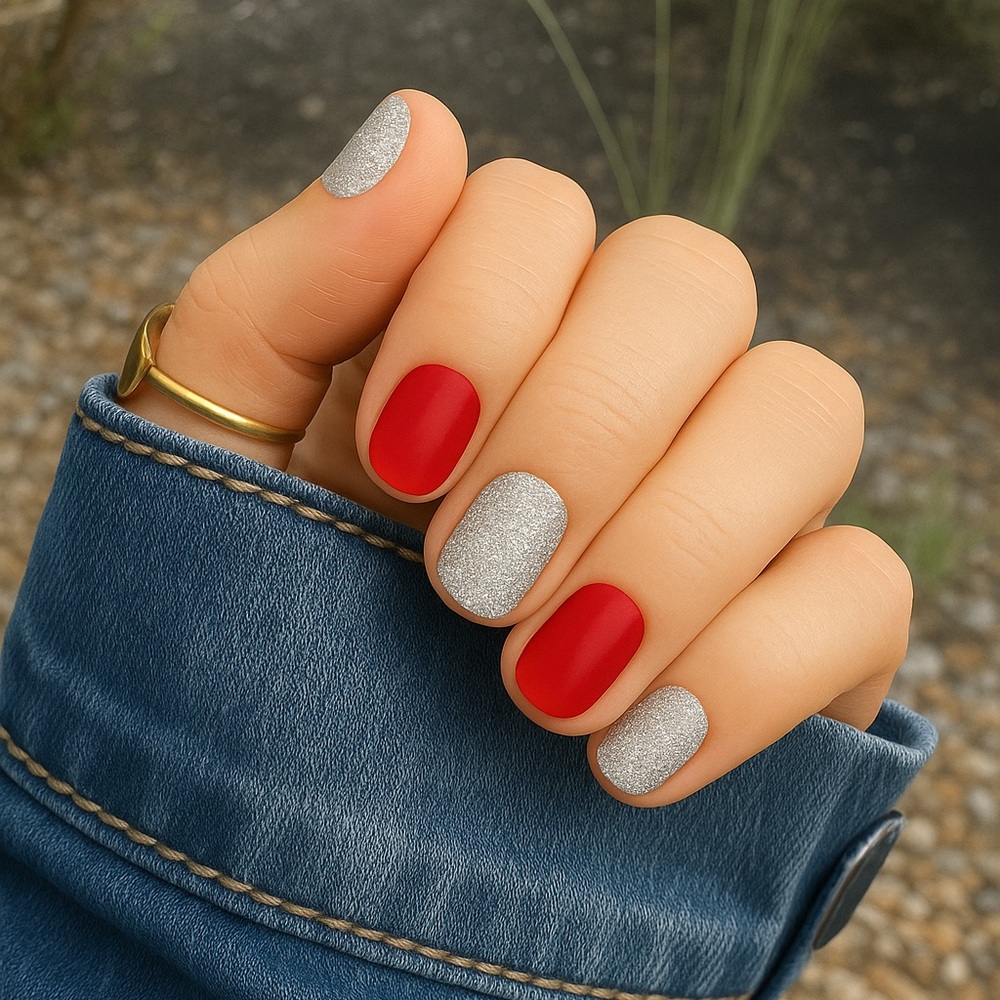 Red and Silver Glitter Nail Wraps